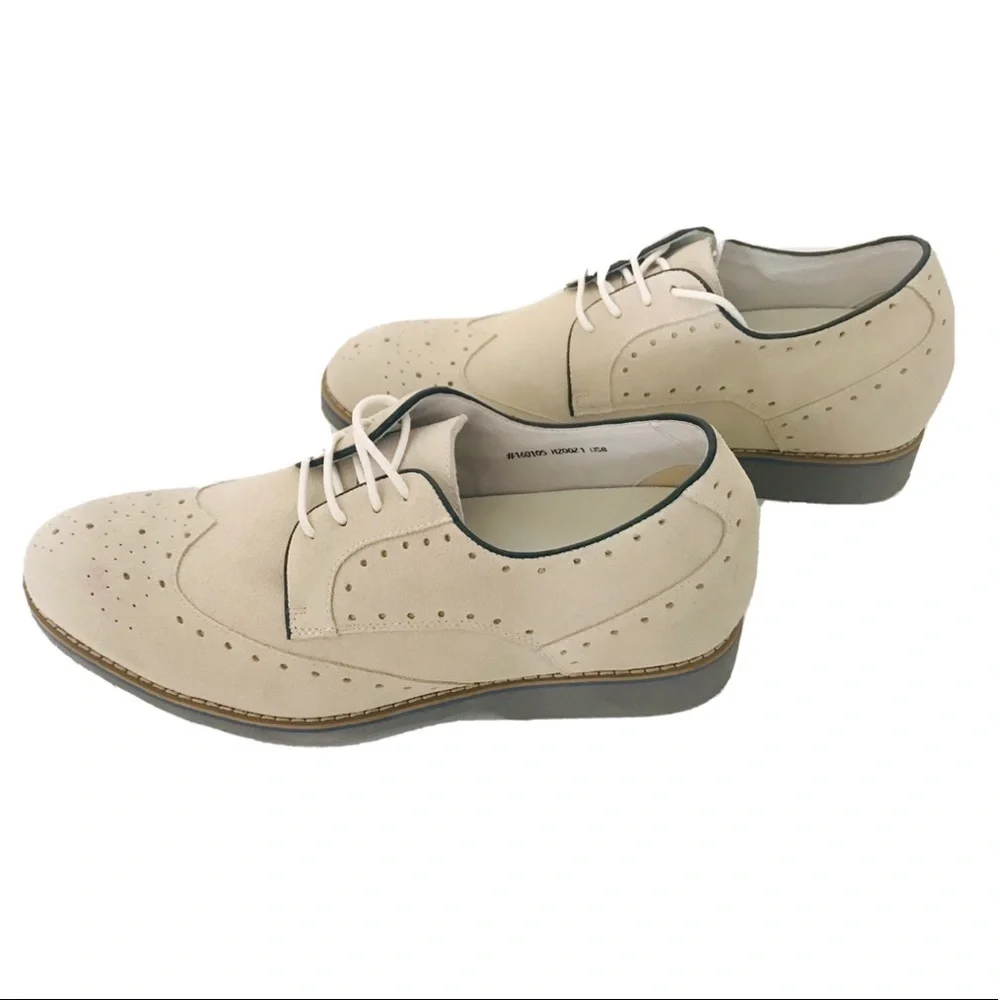TOTO | H20021 Suede Wingtip Dress Shoes Mens Size 8 Beige Lace Up Leather